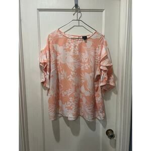 5 for $30 Worthington 1X peach floral ruffle sleeveless blouse